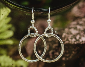 Hammered Hoop Earrings, Hammered Silver Earrings, Hammered Hoops, Medium Hoop Earrings, Sterling Silver Hoops, Romantic Gifts Her