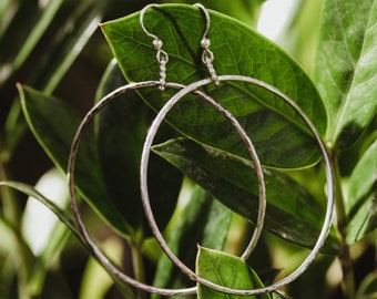 Large Hoop Earrings, Large Hoops, Large Silver Earrings, Oversized Hoops, Sterling Silver Hoops, Hammered Silver Earrings, Present Her