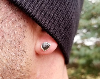 Orecchini da uomo con diamanti neri Herkimer, borchie in argento