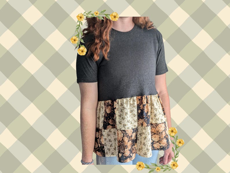 Tutorial per realizzare una maglietta patchwork riciclata, modello di cucito patchwork, istruzioni per il download digitale, camicie da donna e da ragazza immagine 2