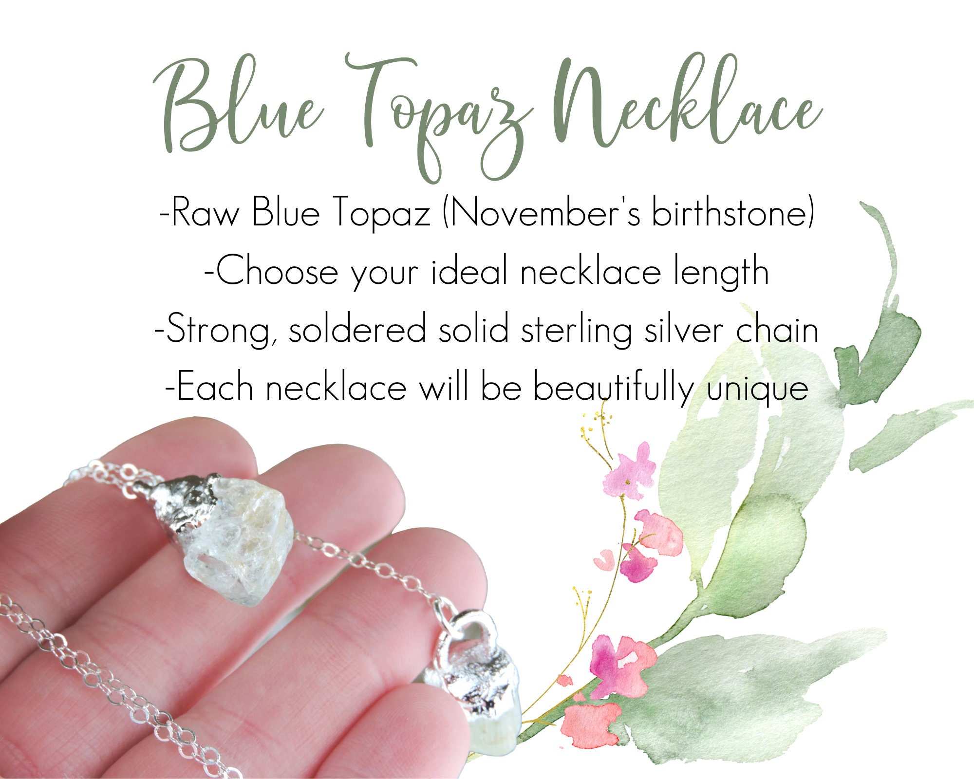 Blue Topaz Necklace Blue Crystal Pendant Blue Topaz Jewelry | Etsy