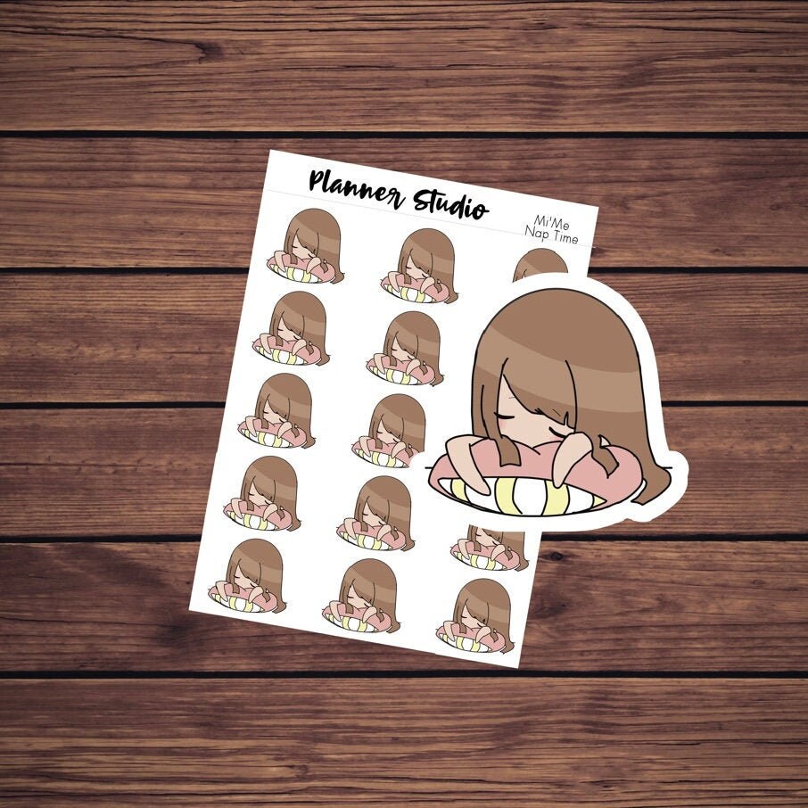 Nap Time Exhausted Mi'Me Kawaii Chibi Character Planner Girl Stic…
