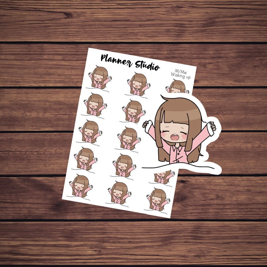 Waking Up Mi'Me Kawaii Chibi Girl Planner Stickers
