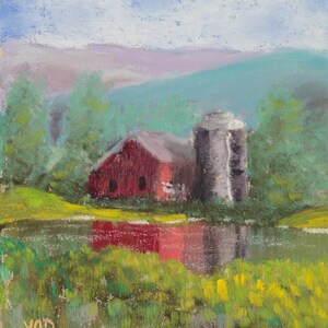 Grußkarte - Red Barn (soft pastels)