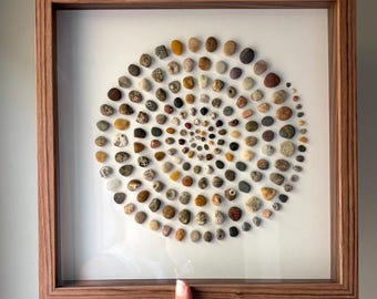 Michigan Rock Shadowbox | Michigan Beach Glass | Michigan Art | Beach Rock Glass Display | Michigan Rocks Shadowbox | Lake Michigan Gift