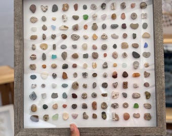 Michigan Rock Shadowbox | Michigan Beach Glass | Michigan Art | Beach Rock Glass Display | Michigan Rocks Shadowbox | Lake Michigan Gift