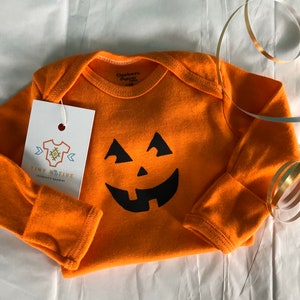 Smiling Jack O lantern Onesie Halloween Baby Shower Gift Pumpkin Onesie Halloween Bodysuit image 1