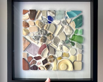 Beach Comber Shadowbox | Lake Michigan Glass Stones Rocks | Michigan Art | Beach Debris Glass Display Shadowbox | Lake Michigan Gift Art