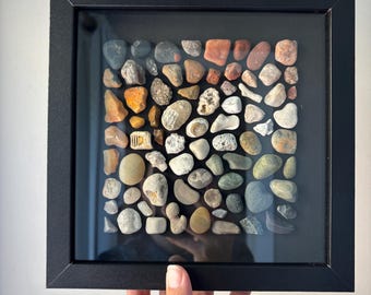 Michigan Rock Shadowbox | Michigan Rock Art Gift | Michigan Art | Beach Rock Glass Display | Michigan Rocks  | Lake Michigan Gift | Wall Art