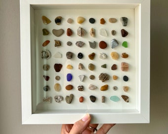 Michigan Rock Shadowbox | Michigan Beach Glass | Michigan Art | Beach Rock Glass Display | Michigan Rocks and Fossils | Lake Michigan Gift