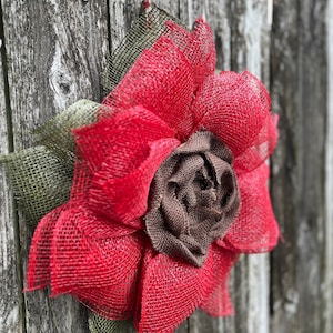 Red Flower Wreath, Poppy Wreath, Red Front Door Wreath, Summer Decor, Red Decor, Red Burlap Flower, Water, UV, Fray Resistant