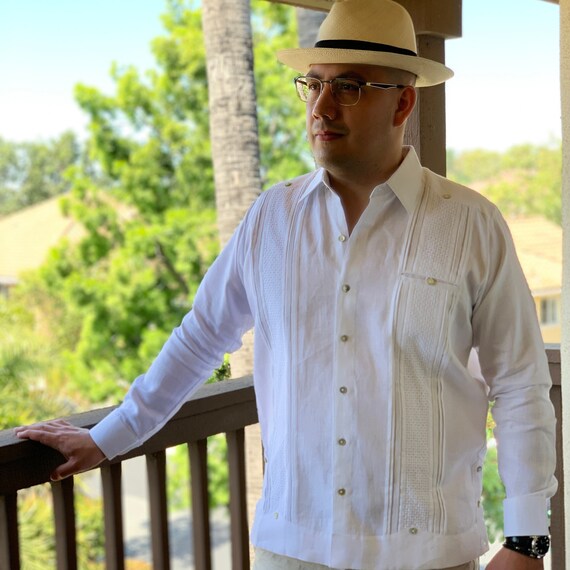 Mens Authentic Guayabera Linen White Long Sleeve Dress Shirt - Etsy