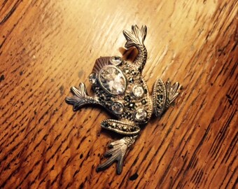 Sterling Silver Frog with Rhinestones & Marcasite Stones
