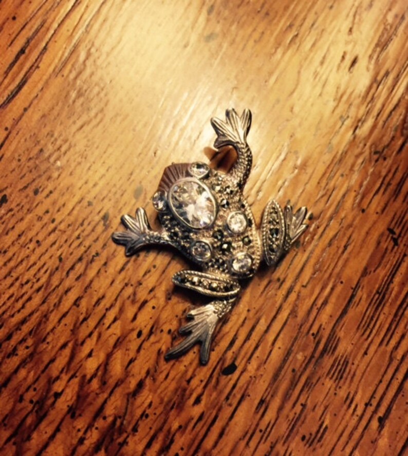 Sterling Silver Frog With Rhinestones & Marcasite Stones Etsy