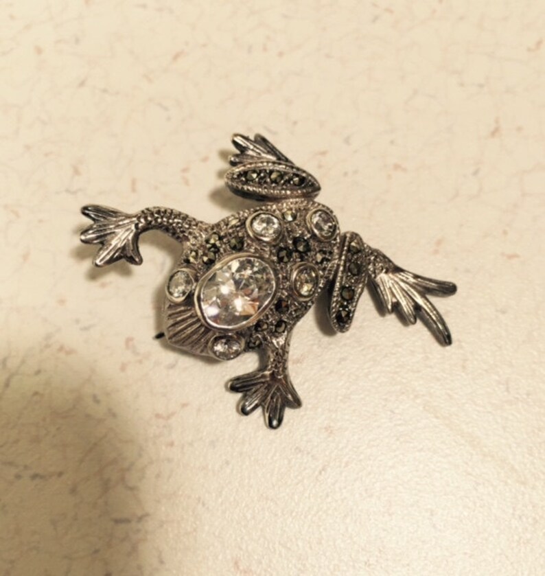 Sterling Silver Frog With Rhinestones & Marcasite Stones Etsy