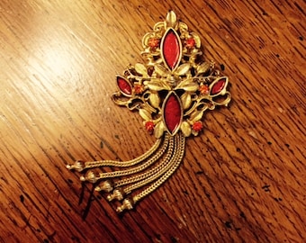 Antique Red Floral Pin - Brooch  Victorian Style