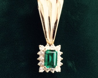 14 Kt. Yellow Gold Pendant-Slider with Chatham Emerald and Diamonds