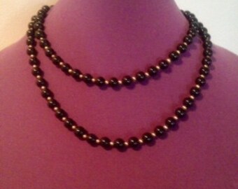 Natural Premier Black Onyx necklace 38" with 14Kt. gold beads and Matching Earrings 2Piece Set