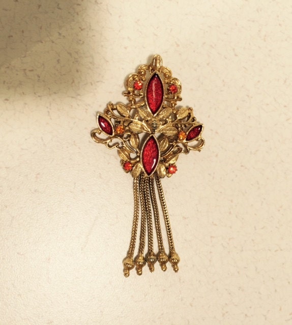 Antique Red Floral Pin Brooch Victorian Style - Etsy