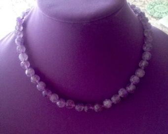 Estate-Antique-Chinese Carved Amethyst Gemstone 18" Necklace with 14 kt. Yellow Gold Filigree Clasp.