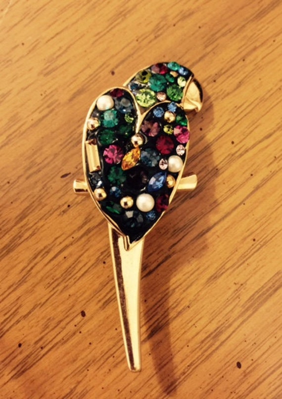Parrot Brooch-Pin with Colorful Rhinestones