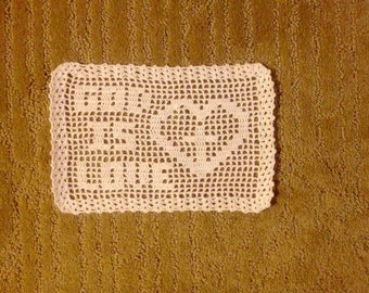 God is Love and Give Thanks  Filet Crochet Handmade Art Work Doilie-Wall Hanging
