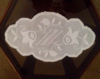 Tulip  Filet Crocheted Handmade Art Work Doilie.