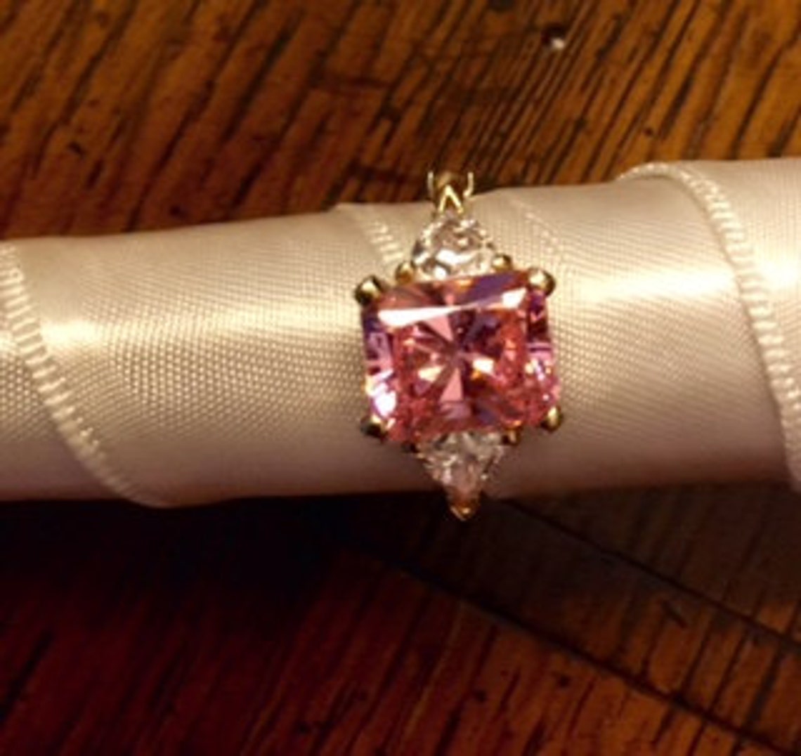 Pink Ice & Trillion Cut Cubic Zirconia Ring and Matching Pink Etsy