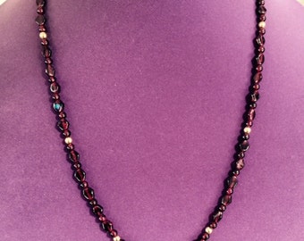 Garnet Natural Gemstone Rhodolite Necklace with 8--14Kt. Yellow Gold Beads 26" Long