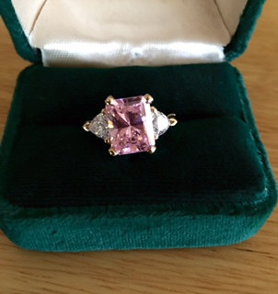 Pink Ice & Trillion Cut Cubic Zirconia Ring and Matching Pink Etsy