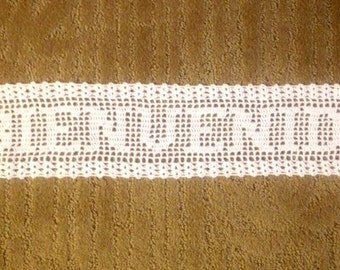 BIENVENIDA Filet Crochet Handmade Art Work Doilie-Wall Hanging