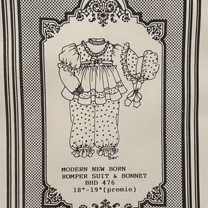 Romper Suit and Bonnet 18&quot;-19&quot; Doll Pattern for Premie Cloth Doll, PDF Instant Download File, Vintage Cloth Doll Pattern