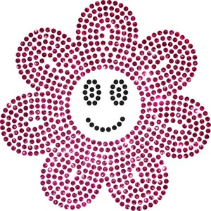SVG Rhinestones File Flower Happy Face Transfer Instant Download File, Rhinestone Template