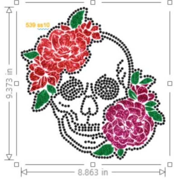 Floral Sugar Skull SVG Strass et Paillettes Vinyle Combinaison Motif Transfert Téléchargement instantané Fichier SVG, Strass et Paillettes HTV