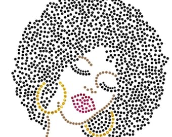 SVG Hotfix Strass Afro Haar Mädchen Transfer, Sofortiger Download SVG-Datei, Strass Vorlage