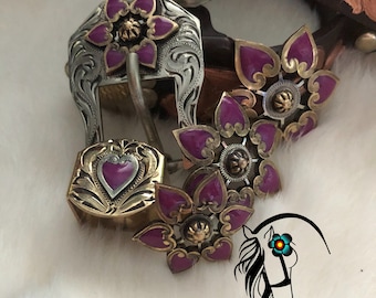 Handmade Purple Dainty Heart Coll-3 sizes Chicago Back Conchos-3/4" Buklel/Keeper-each sold separately