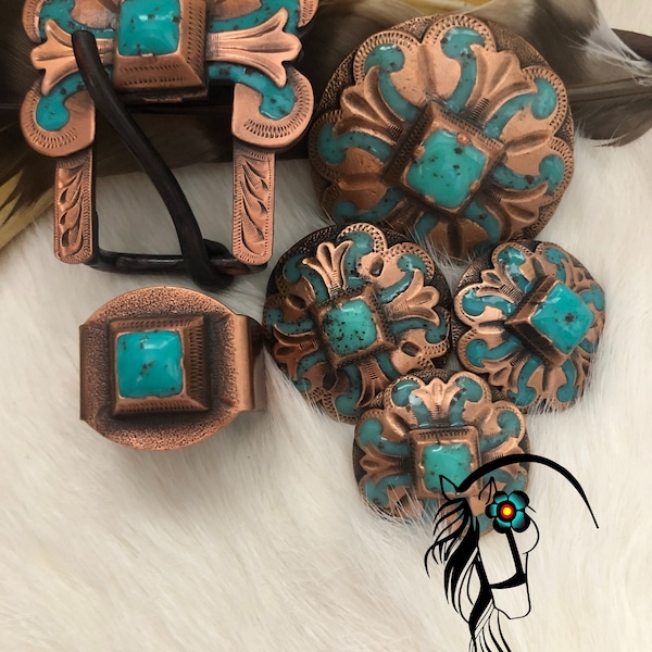 Handmade Antique Turquoise Collection Chicago Back Concho-3/4" Buckle/Keeper sold individually