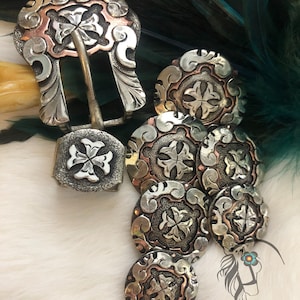 Handmade Scroll Cross Shiny/Lustre Finish Collection-Chicago Back concho, buckle/keeper, each piece sold separately