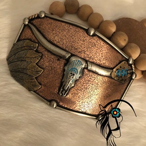 Handmade Longhorn Tribal Belt Buckle