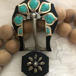Handmade Turquoise Sunflower 3/4&quot; buckle with keeper