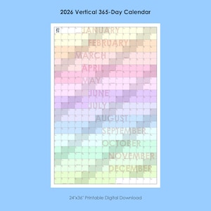 2026 Vertical 365-Day Calendar | 24"x36" Printable Digital Download | Fits Poster Frame | Color