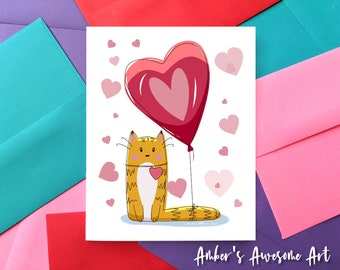 Cat love card, cat anniversary card, cat thank you card, cat birthday card, cartoon cats, cat wedding card, kids birthday card