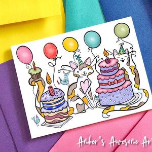 Cats and balloons Birthday card, happy birthday card, cat birthday card, cartoon cats, happiest birthday to you, kids birthday card