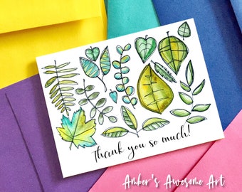 Thank you so much card, thank you card, greeting card, thank you cards, watercolor thank you, colorful thank you card