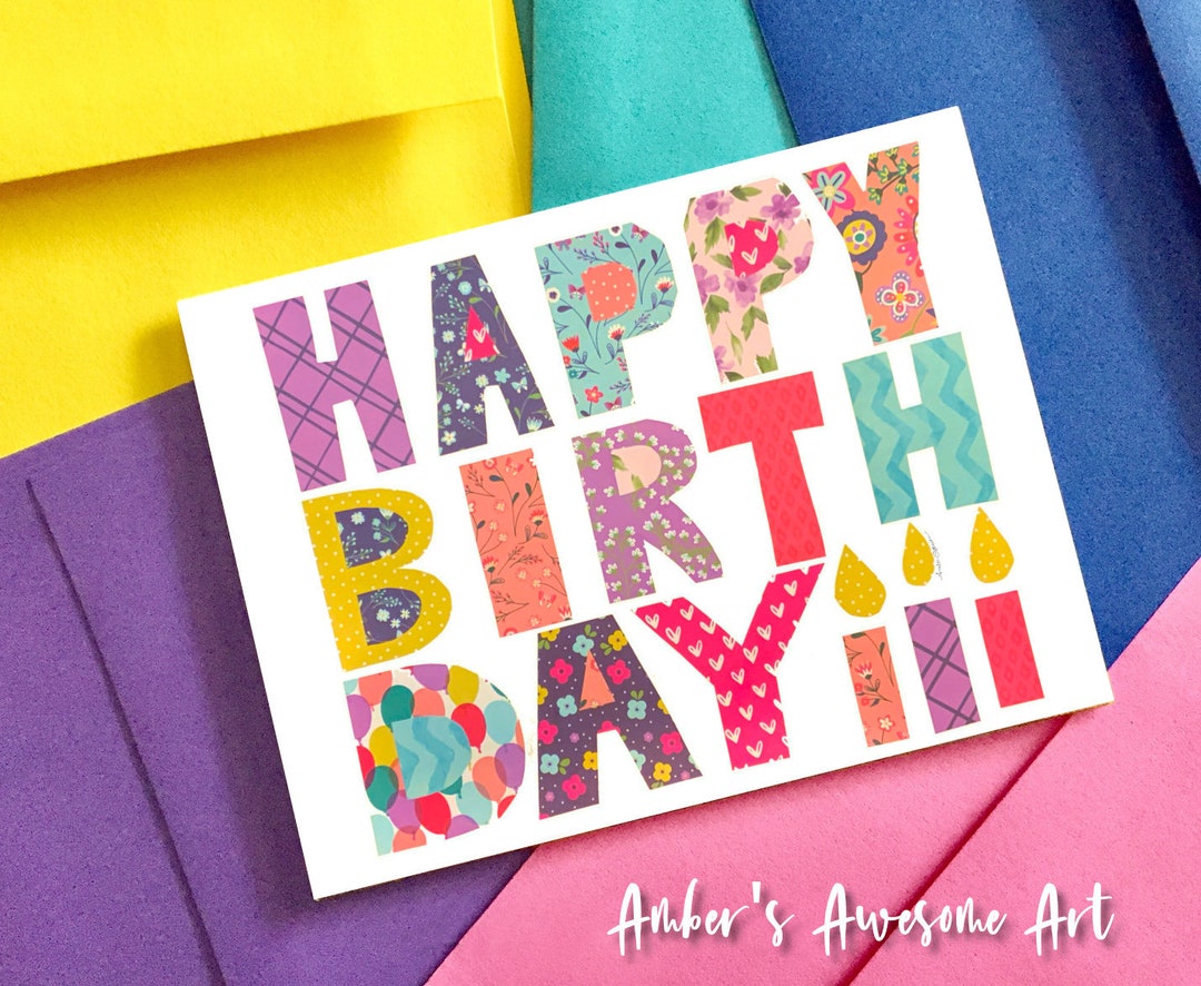 Happy Birthday Card, Pattern Birthday Card, Feminine Birthday, Card for ...