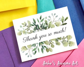 Thank you so much card, thank you card, greeting card, thank you cards, watercolor thank you, colorful thank you card