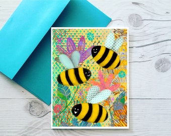 Bee card, bee birthday, bee thank you, cute birthday, cute thank you, baby shower card, yellow baby shower