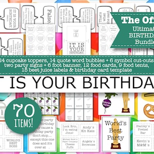 The Office party printables, Office birthday banner, Office cupcake toppers, Office tv show, Office decorations, party cards, Office cutouts