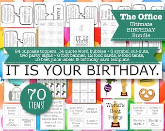 The Office party printables, Office birthday banner, Office cupcake toppers, Office tv show, Office decorations, party cards, Office cutouts