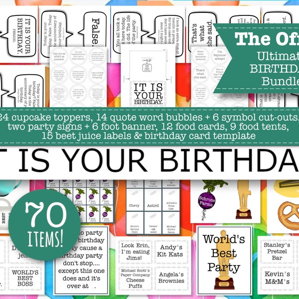 The Office party printables, Office birthday banner, Office cupcake toppers, Office tv show, Office decorations, party cards, Office cutouts